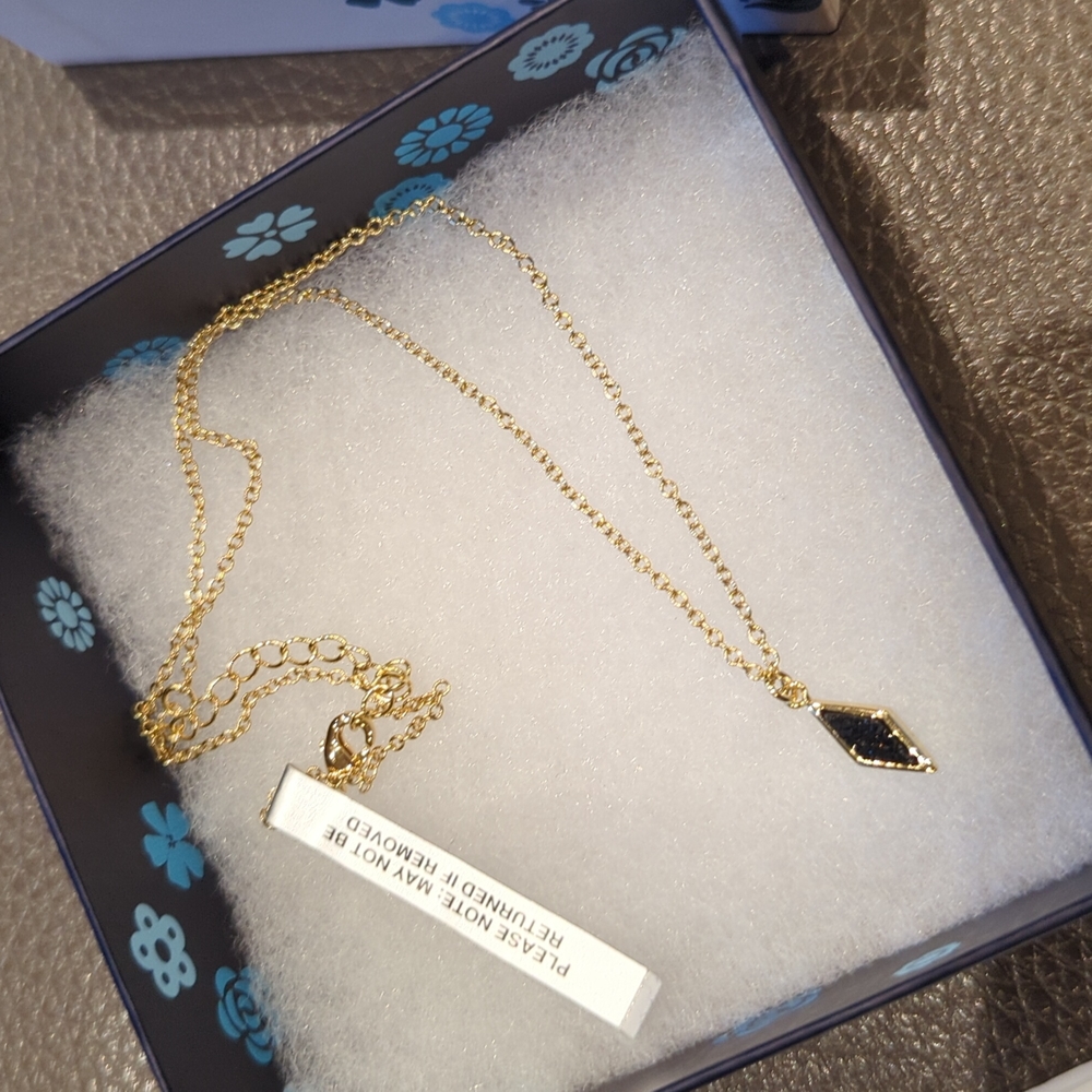 Blue Ruby 14k plated Druzy Diamond Shaped Necklace